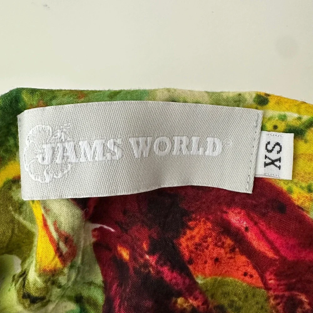 Vintage Jams World Anthurium Floral Rayon Button Down Shirt XS Tropical Hawaiian
